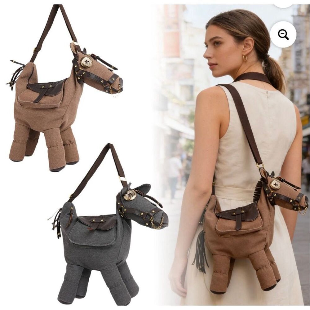 New Canvas Horse Shaped Crossbody Shoulder Bag Handbag Steampunk Horse Purse - Picture 11 of 12